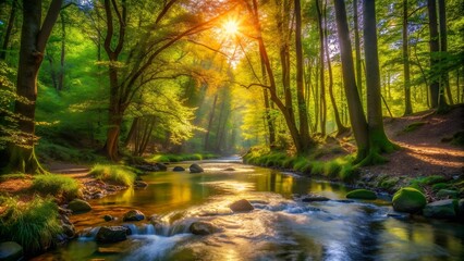 Whispering Waters Through Emerald Canopy  Generative AI