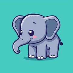 Obraz premium Cute cartoon elephant with big ears on a vibrant turquoise background.