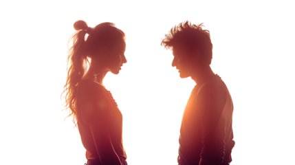 Silhouette of couple having dialogue isolated on transparent background