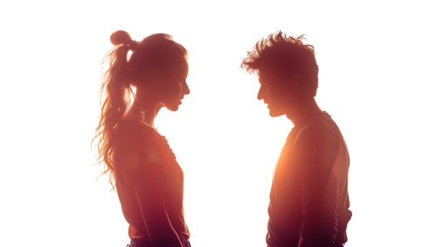 Silhouette of couple having dialogue isolated on transparent background