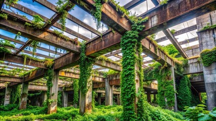 Metamorphosis of a Concrete Jungle: A Symphony of Rust and Vines  Generative AI