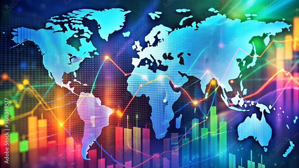 Wall mural Global Market Fluctuations: A Symphony of Data and Color  AI Generated