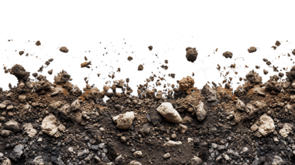 Loose soil is scattered isolated on a transparent background