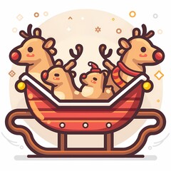 Obraz premium Cute cartoon reindeer family in a colorful sleigh for the holiday season.