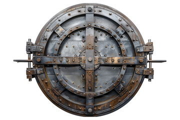 Fototapeta premium Steel bank vault door for safe storage isolated on transparent background