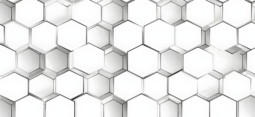 Obraz premium A seamless pattern of simple hexagons, white background, vector illustration, flat design, simple line art, monochrome, minimalism, thin lines, uniformity, uniform pattern, symmetrical grid 