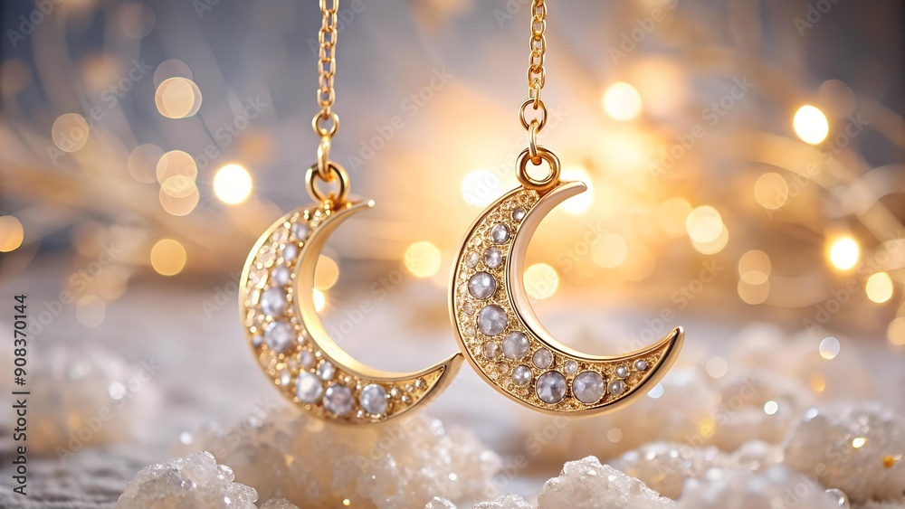 Poster Celestial Shimmer: Crescent Moon Earrings Adorned with Sparkling Crystals  Generative AI