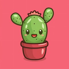 A cheerful cartoon cactus with a smiling face in a red pot.