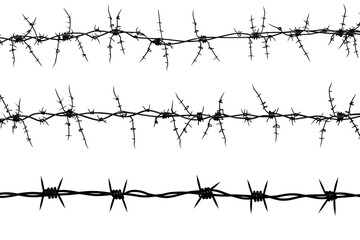 Barbed wire silhouette isolated on transparent background