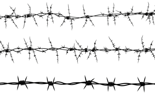 Barbed wire silhouette isolated on transparent background