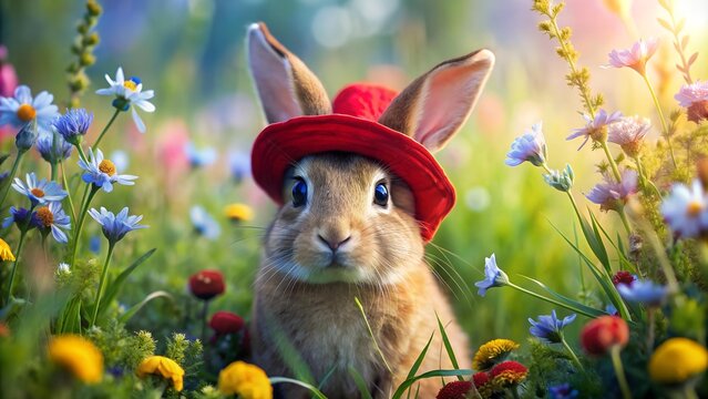 Mystical Meadow: A Rabbit's Captivating Gaze  AI generated