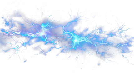 Blue electric current lightning on transparent background