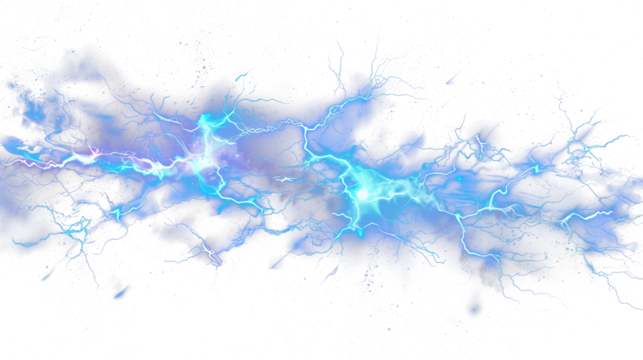 Blue electric current lightning on transparent background