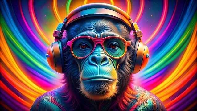 Neon Drip: A Psychedelic Pop Ape in a Rainbow World  AI Generated