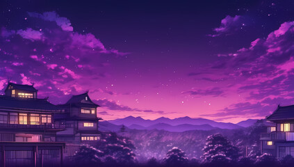 purple anime fantasy night sky moon stars space wallpaper background room for copy