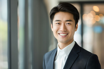 happy young asian business man in a suit