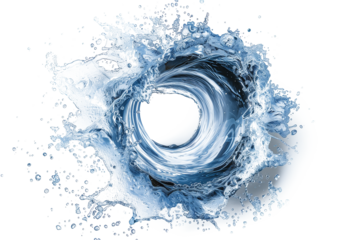 Blue whirlpool with splashes isolated on transparent background
