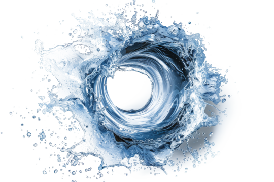 Blue whirlpool with splashes isolated on transparent background