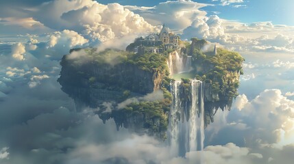 A fantasy floating island with a waterfall.