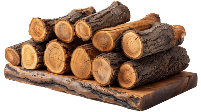 Wooden log display isolated on transparent background