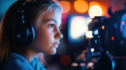 Creative Student Producing Media Content in School - Profile View of Video Production for Media Class