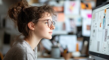 Student Engaged in Graphic Design Class, Learning Design Techniques for School Project