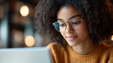 Young high school student deeply engaged in digital library research