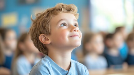 Engaged Elementary Student in Profile View Attending Flipped Classroom Session