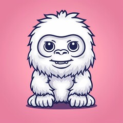 Fototapeta premium Cute cartoon yeti character with big eyes on a pink background.