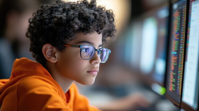 Young High School Student Engaged in Coding Bootcamp Learning Experience