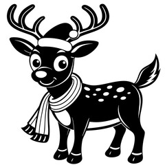 christmas reindeer with red nose, reindeer vector illustration, animal vector art, reindeer silhouette, pet vector icon, eps, Deer cartoon