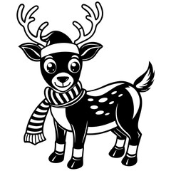 christmas reindeer with red nose, reindeer vector illustration, animal vector art, reindeer silhouette, pet vector icon, eps, Deer cartoon