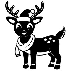 christmas reindeer with red nose, reindeer vector illustration, animal vector art, reindeer silhouette, pet vector icon, eps, Deer cartoon