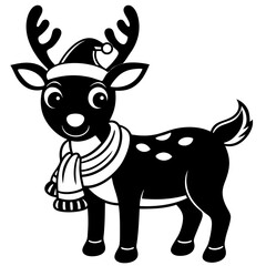 christmas reindeer with red nose, reindeer vector illustration, animal vector art, reindeer silhouette, pet vector icon, eps, Deer cartoon