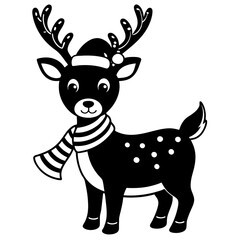 christmas reindeer with red nose, reindeer vector illustration, animal vector art, reindeer silhouette, pet vector icon, eps, Deer cartoon