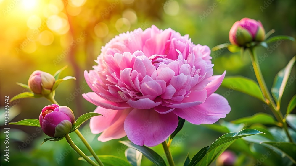 Poster A Symphony of Pink: Peonies in a Sunlit Garden  Generative AI