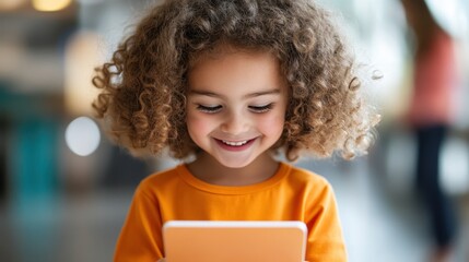 Young student engaged in digital storytelling at school - Profile view of kindergarten child exploring creative tools for learning