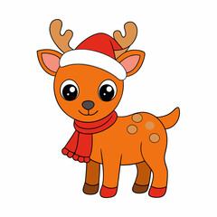 Fototapeta premium christmas reindeer with red nose, reindeer vector illustration, animal vector art, reindeer silhouette, pet vector icon, eps, Deer cartoon