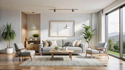 Minimalist Serenity: A Modern Living Room with a Focus on Natural Light and Open Space  Generative AI