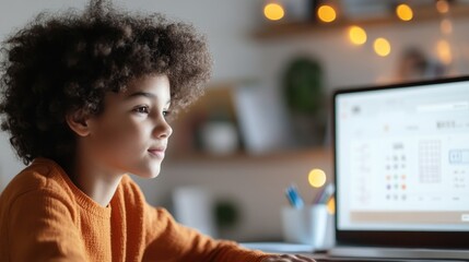 High School Student Using AI Math Tutors for Skill Practice in Profile View