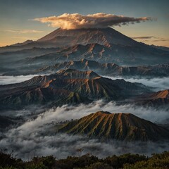 photo of a very beautiful view of a mountain with beautiful clouds