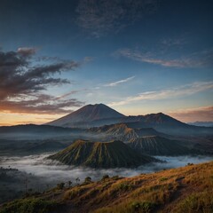photo of a very beautiful view of a mountain with beautiful clouds