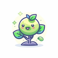 Fototapeta premium Cute cartoon tree with a smiling face and green leaves, perfect for children's designs.