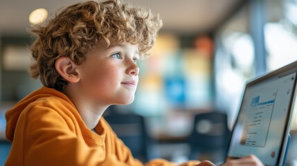 Student at [School Level] Engaging with Digital Notebooks in Profile View