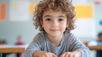Young student engaging in interactive math games at school