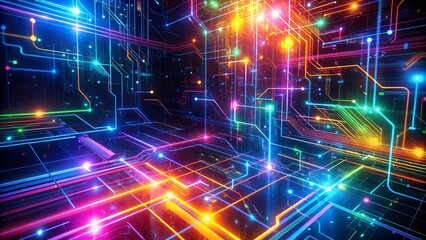 Obraz premium Ethereal Circuits: A Symphony of Neon and Data Streams generative AI