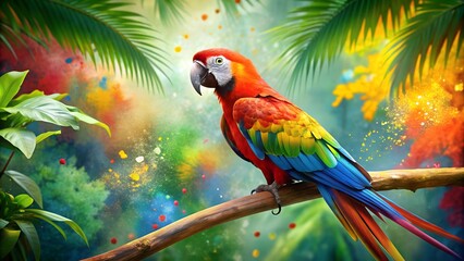 A Splash of Paradise: Vibrant Parrot Amidst Tropical Foliage  AI generated