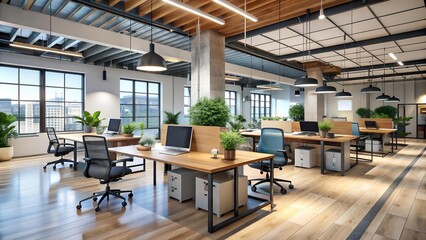 Fototapeta premium A Canvas for Innovation: An Open Floor Plan Designed to Encourage Creativity and Collaborative Exploration Generative AI