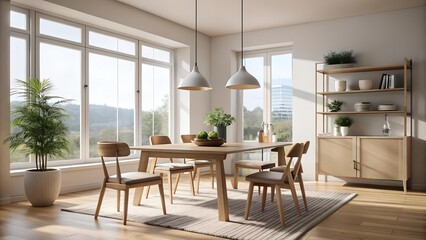 Fototapeta premium Oslo's Nordic Light: A Scandinavian Dining Oasis Generative AI