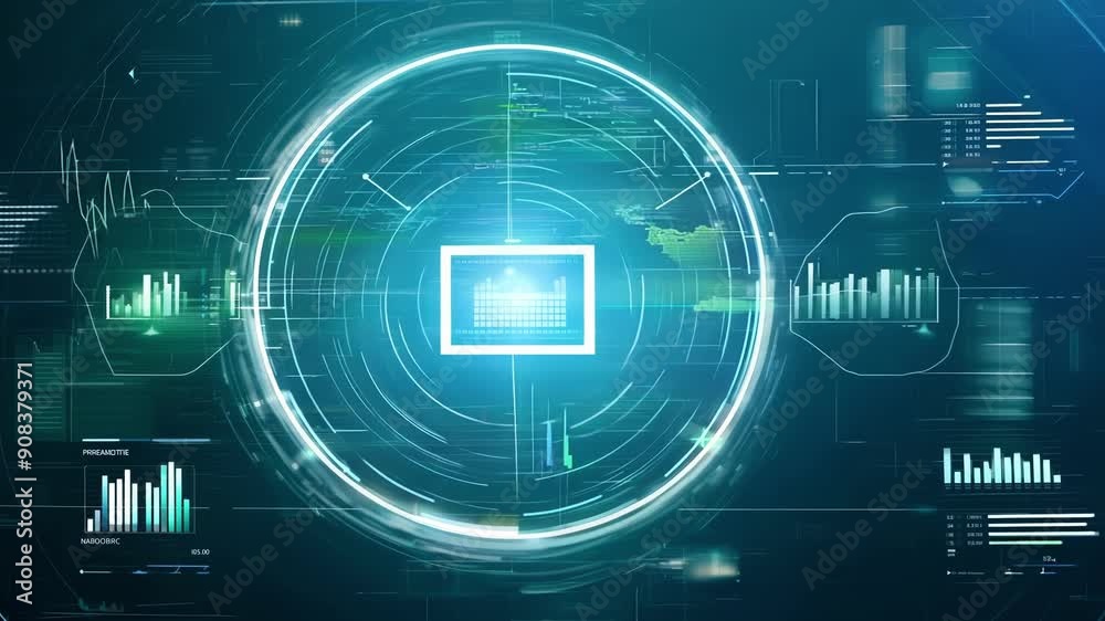 Poster a captivating digital interface showcases glowing circular visuals and dynamic elements in a futuris